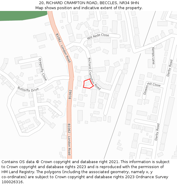 20, RICHARD CRAMPTON ROAD, BECCLES, NR34 9HN: Location map and indicative extent of plot