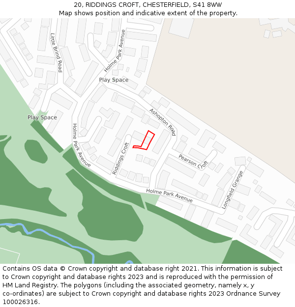 20, RIDDINGS CROFT, CHESTERFIELD, S41 8WW: Location map and indicative extent of plot