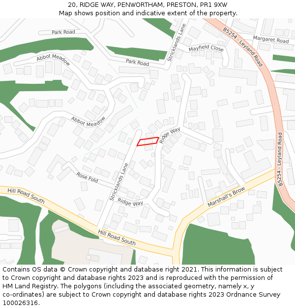 20, RIDGE WAY, PENWORTHAM, PRESTON, PR1 9XW: Location map and indicative extent of plot