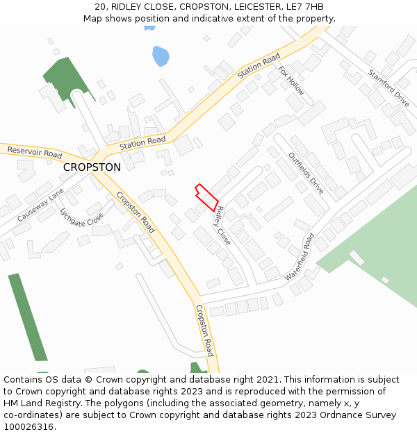20, RIDLEY CLOSE, CROPSTON, LEICESTER, LE7 7HB: Location map and indicative extent of plot