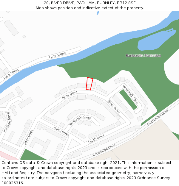 20, RIVER DRIVE, PADIHAM, BURNLEY, BB12 8SE: Location map and indicative extent of plot