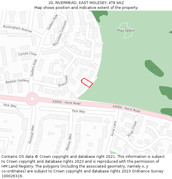 20, RIVERMEAD, EAST MOLESEY, KT8 9AZ: Location map and indicative extent of plot