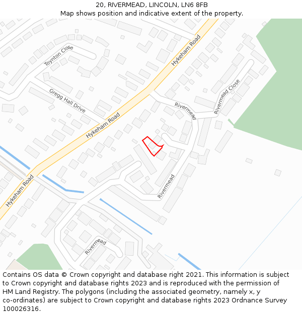 20, RIVERMEAD, LINCOLN, LN6 8FB: Location map and indicative extent of plot