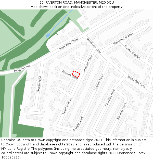20, RIVERTON ROAD, MANCHESTER, M20 5QU: Location map and indicative extent of plot