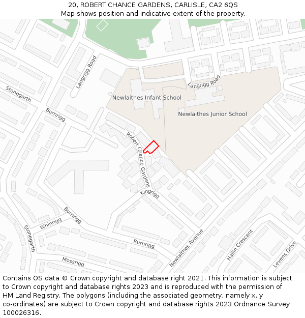 20, ROBERT CHANCE GARDENS, CARLISLE, CA2 6QS: Location map and indicative extent of plot