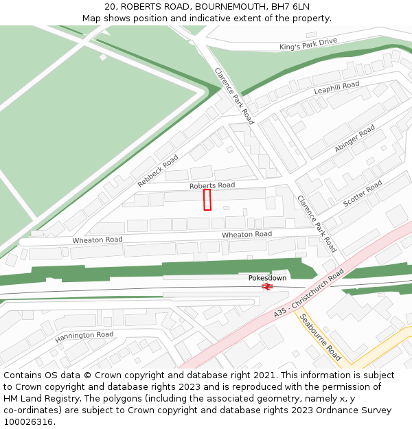 20, ROBERTS ROAD, BOURNEMOUTH, BH7 6LN: Location map and indicative extent of plot