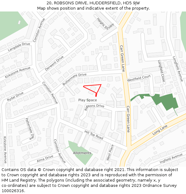 20, ROBSONS DRIVE, HUDDERSFIELD, HD5 9JW: Location map and indicative extent of plot