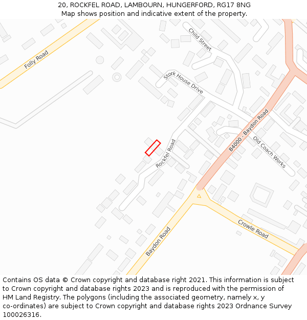 20, ROCKFEL ROAD, LAMBOURN, HUNGERFORD, RG17 8NG: Location map and indicative extent of plot