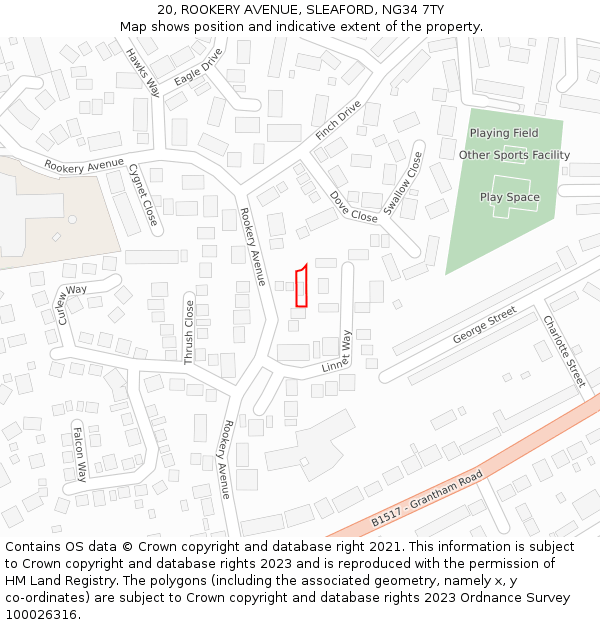 20, ROOKERY AVENUE, SLEAFORD, NG34 7TY: Location map and indicative extent of plot
