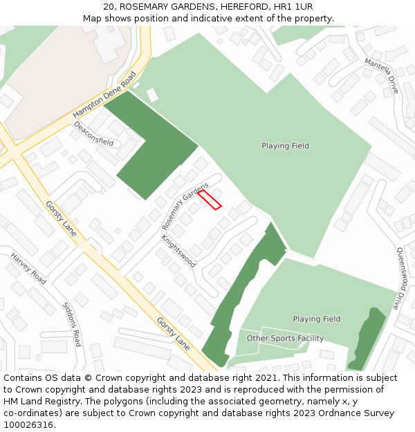 20, ROSEMARY GARDENS, HEREFORD, HR1 1UR: Location map and indicative extent of plot