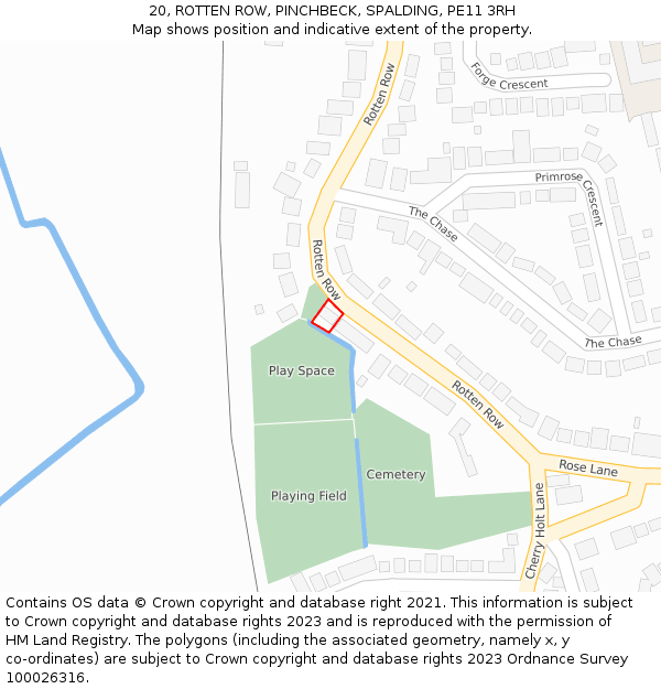20, ROTTEN ROW, PINCHBECK, SPALDING, PE11 3RH: Location map and indicative extent of plot