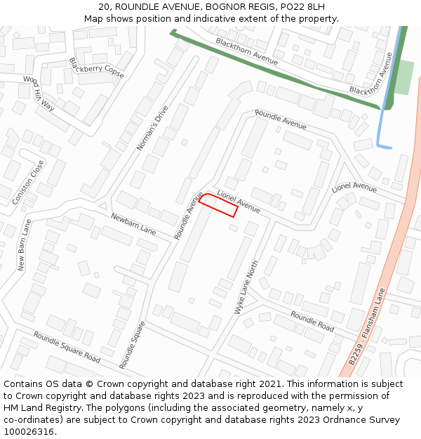 20, ROUNDLE AVENUE, BOGNOR REGIS, PO22 8LH: Location map and indicative extent of plot