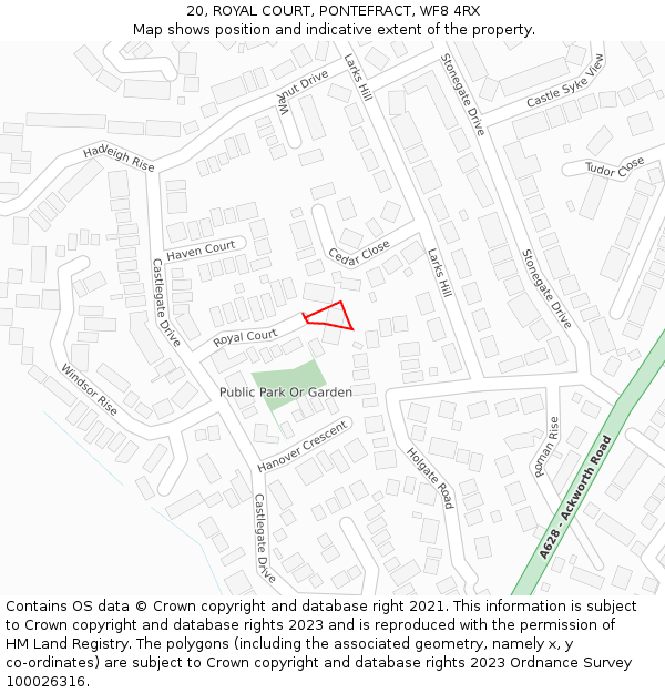 20, ROYAL COURT, PONTEFRACT, WF8 4RX: Location map and indicative extent of plot