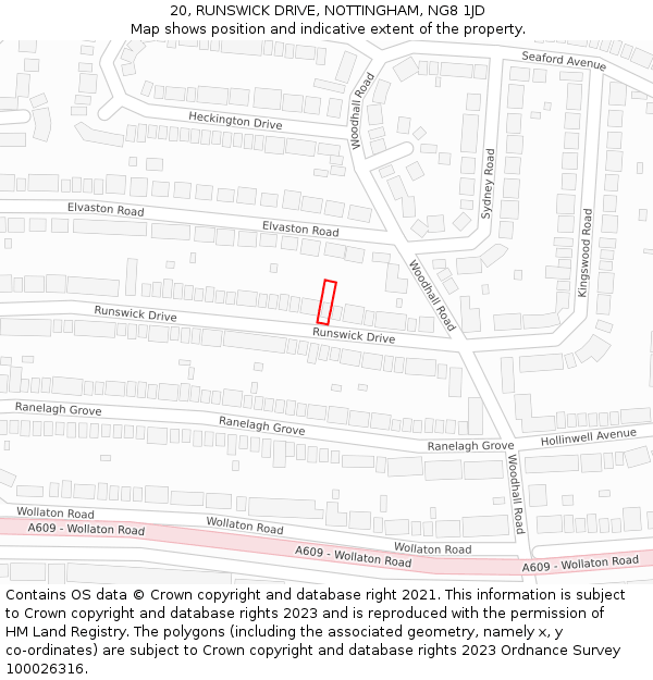 20, RUNSWICK DRIVE, NOTTINGHAM, NG8 1JD: Location map and indicative extent of plot