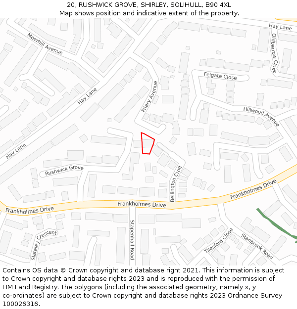 20, RUSHWICK GROVE, SHIRLEY, SOLIHULL, B90 4XL: Location map and indicative extent of plot