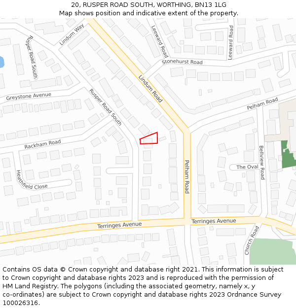20, RUSPER ROAD SOUTH, WORTHING, BN13 1LG: Location map and indicative extent of plot