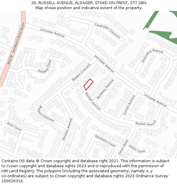 20, RUSSELL AVENUE, ALSAGER, STOKE-ON-TRENT, ST7 2BN: Location map and indicative extent of plot