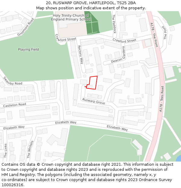 20, RUSWARP GROVE, HARTLEPOOL, TS25 2BA: Location map and indicative extent of plot