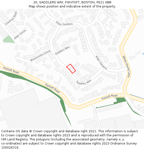 20, SADDLERS WAY, FISHTOFT, BOSTON, PE21 0BB: Location map and indicative extent of plot