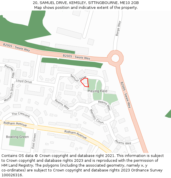 20, SAMUEL DRIVE, KEMSLEY, SITTINGBOURNE, ME10 2GB: Location map and indicative extent of plot