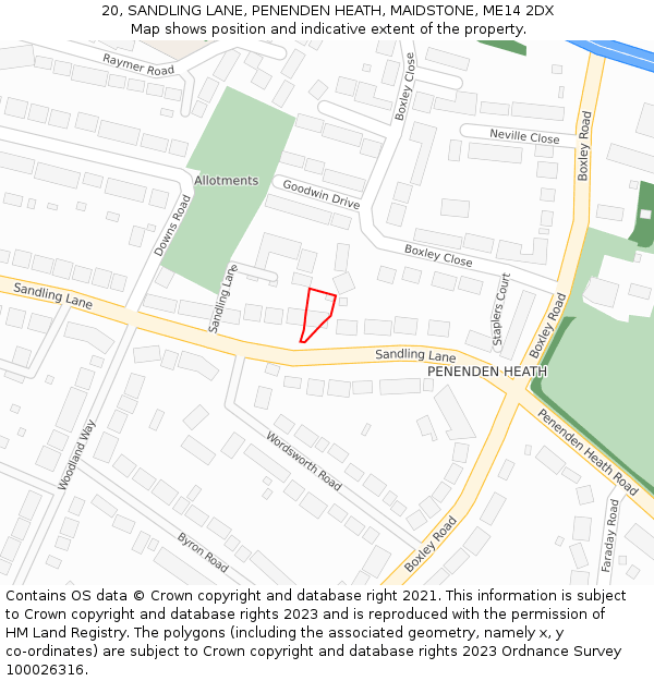 20, SANDLING LANE, PENENDEN HEATH, MAIDSTONE, ME14 2DX: Location map and indicative extent of plot
