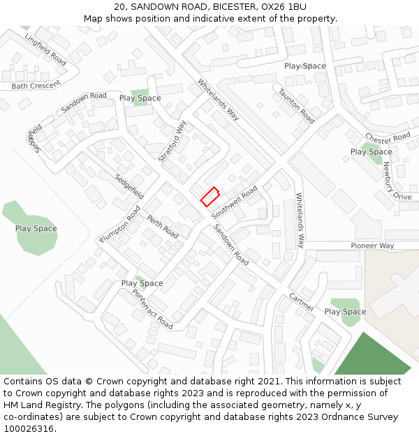 20, SANDOWN ROAD, BICESTER, OX26 1BU: Location map and indicative extent of plot
