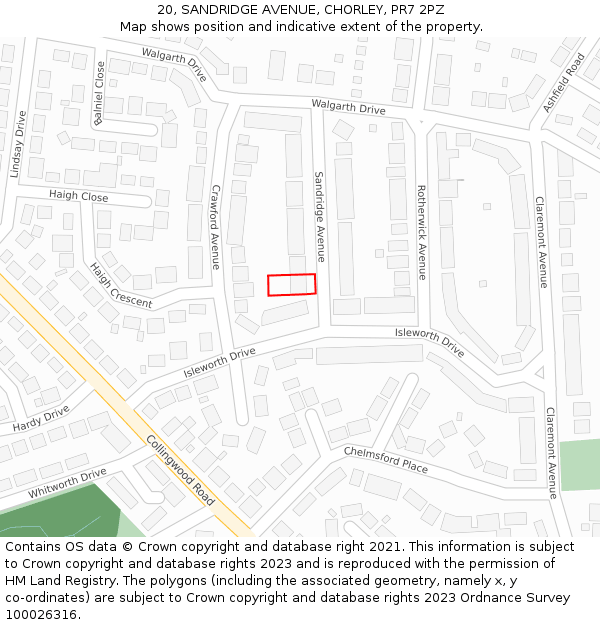 20, SANDRIDGE AVENUE, CHORLEY, PR7 2PZ: Location map and indicative extent of plot