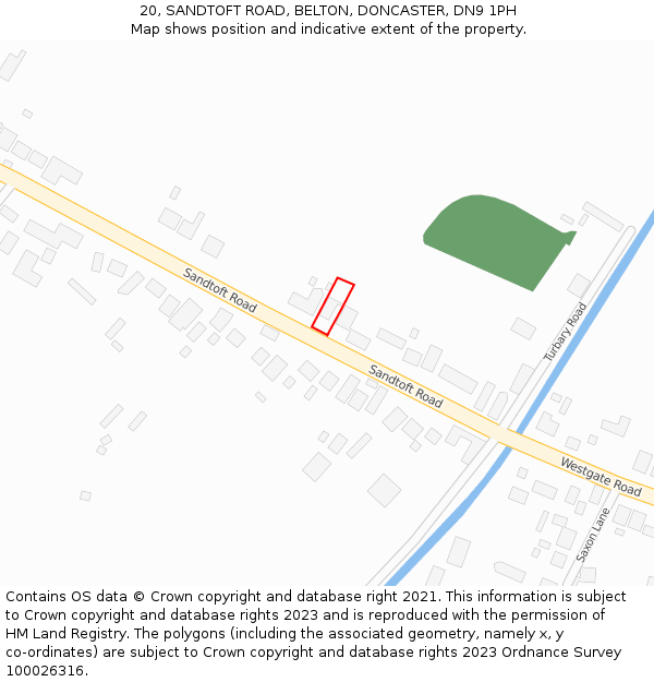 20, SANDTOFT ROAD, BELTON, DONCASTER, DN9 1PH: Location map and indicative extent of plot