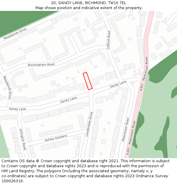 20, SANDY LANE, RICHMOND, TW10 7EL: Location map and indicative extent of plot