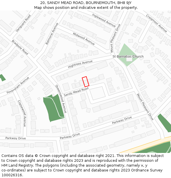 20, SANDY MEAD ROAD, BOURNEMOUTH, BH8 9JY: Location map and indicative extent of plot