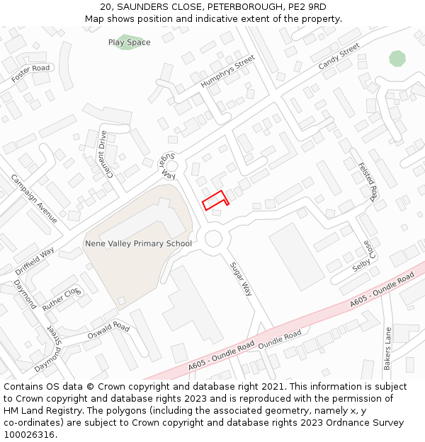 20, SAUNDERS CLOSE, PETERBOROUGH, PE2 9RD: Location map and indicative extent of plot