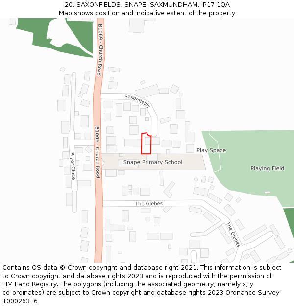20, SAXONFIELDS, SNAPE, SAXMUNDHAM, IP17 1QA: Location map and indicative extent of plot