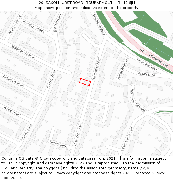 20, SAXONHURST ROAD, BOURNEMOUTH, BH10 6JH: Location map and indicative extent of plot