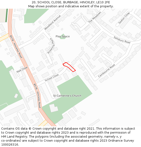 20, SCHOOL CLOSE, BURBAGE, HINCKLEY, LE10 2FE: Location map and indicative extent of plot