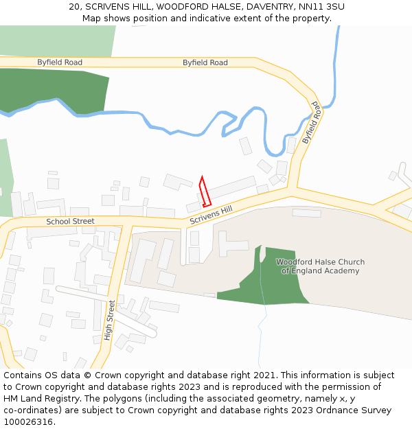 20, SCRIVENS HILL, WOODFORD HALSE, DAVENTRY, NN11 3SU: Location map and indicative extent of plot