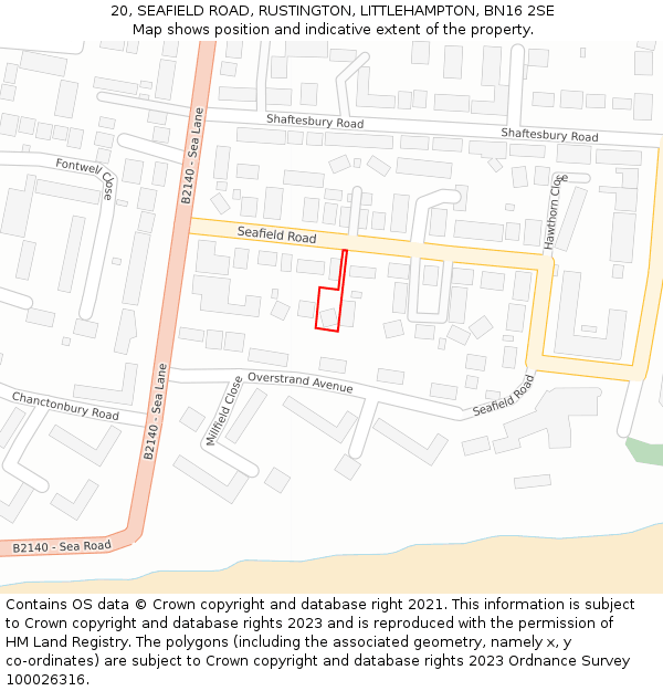 20, SEAFIELD ROAD, RUSTINGTON, LITTLEHAMPTON, BN16 2SE: Location map and indicative extent of plot