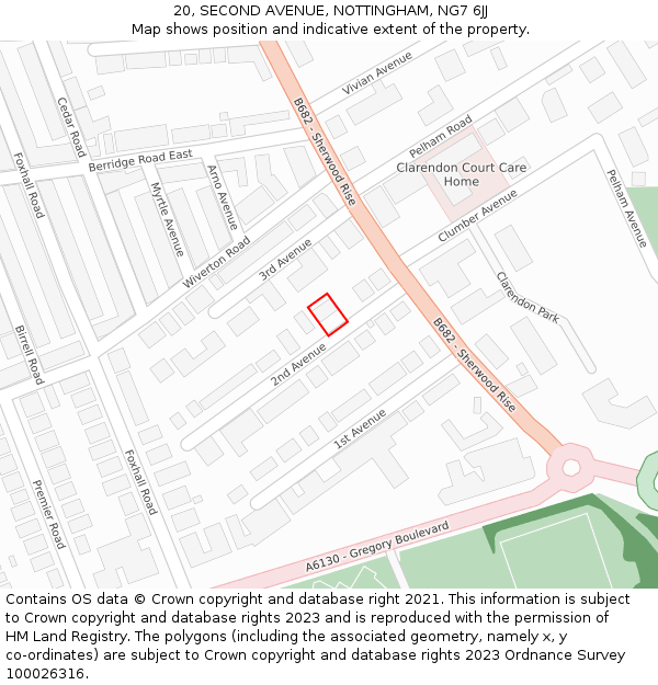 20, SECOND AVENUE, NOTTINGHAM, NG7 6JJ: Location map and indicative extent of plot