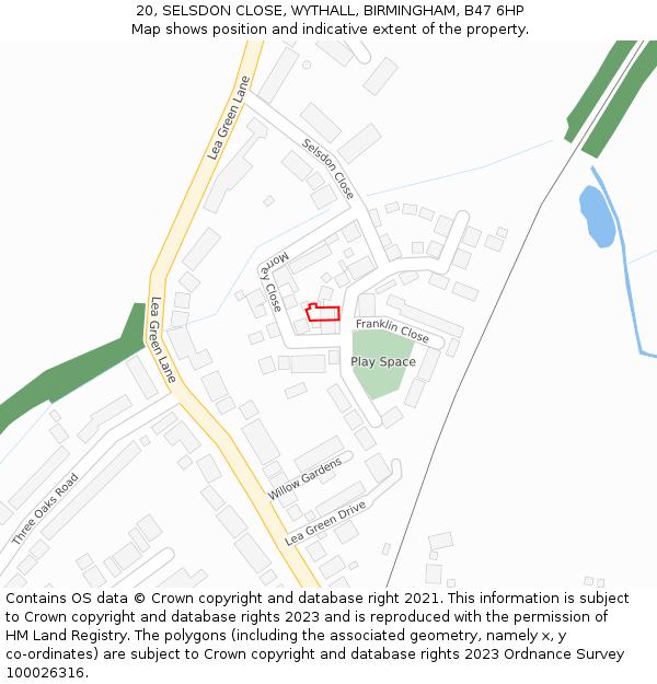20, SELSDON CLOSE, WYTHALL, BIRMINGHAM, B47 6HP: Location map and indicative extent of plot