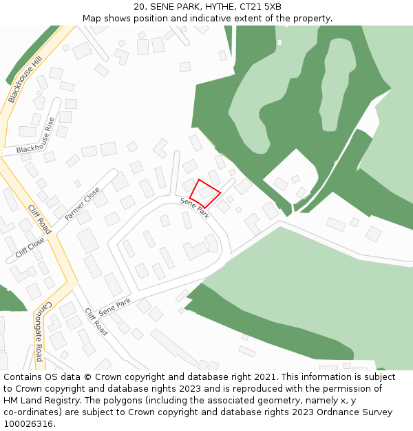 20, SENE PARK, HYTHE, CT21 5XB: Location map and indicative extent of plot