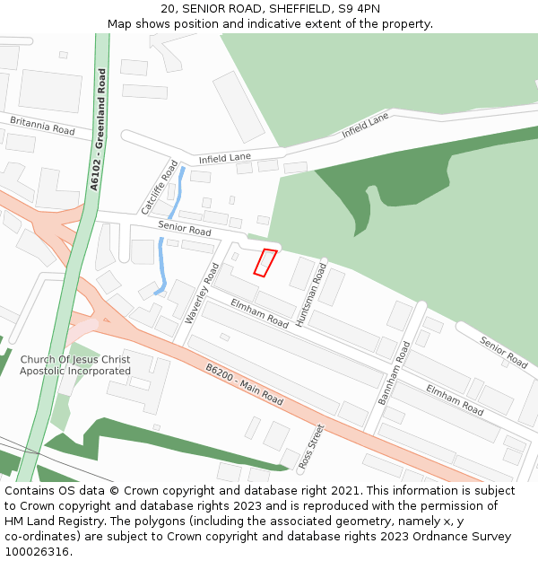 20, SENIOR ROAD, SHEFFIELD, S9 4PN: Location map and indicative extent of plot