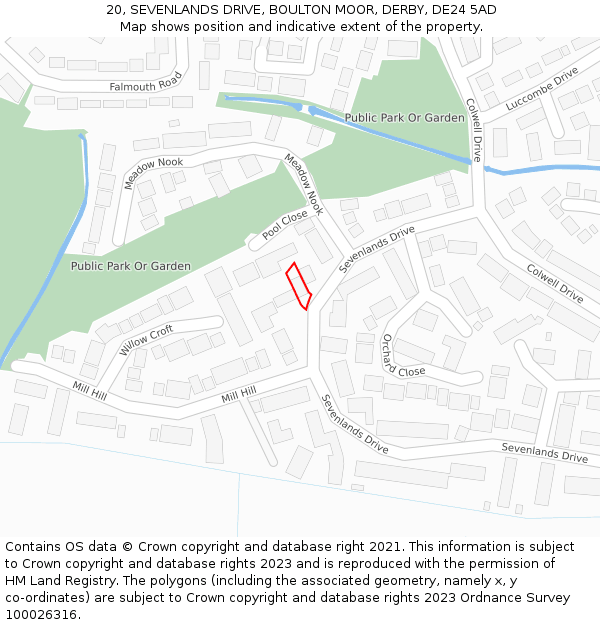 20, SEVENLANDS DRIVE, BOULTON MOOR, DERBY, DE24 5AD: Location map and indicative extent of plot