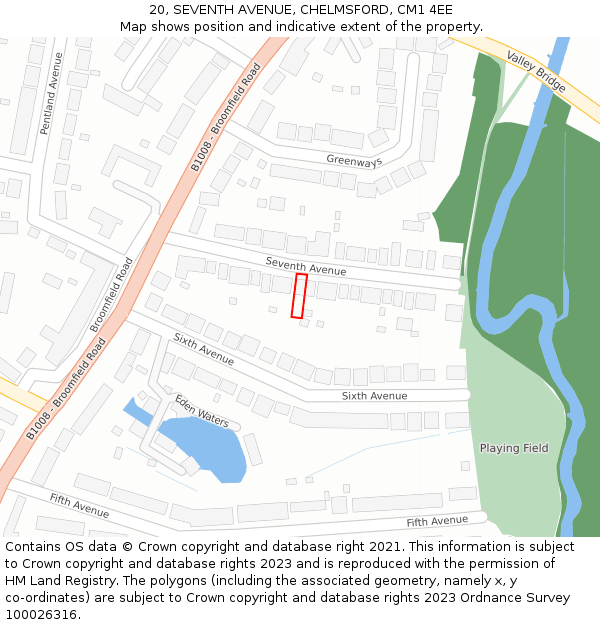 20, SEVENTH AVENUE, CHELMSFORD, CM1 4EE: Location map and indicative extent of plot