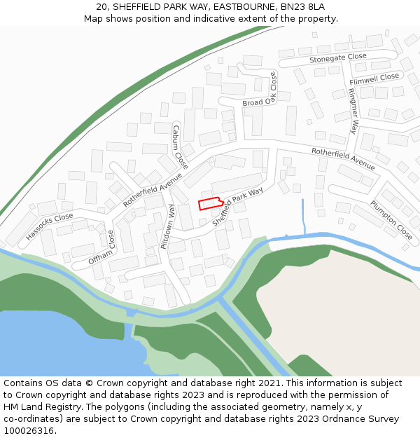 20, SHEFFIELD PARK WAY, EASTBOURNE, BN23 8LA: Location map and indicative extent of plot