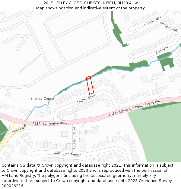 20, SHELLEY CLOSE, CHRISTCHURCH, BH23 4HW: Location map and indicative extent of plot