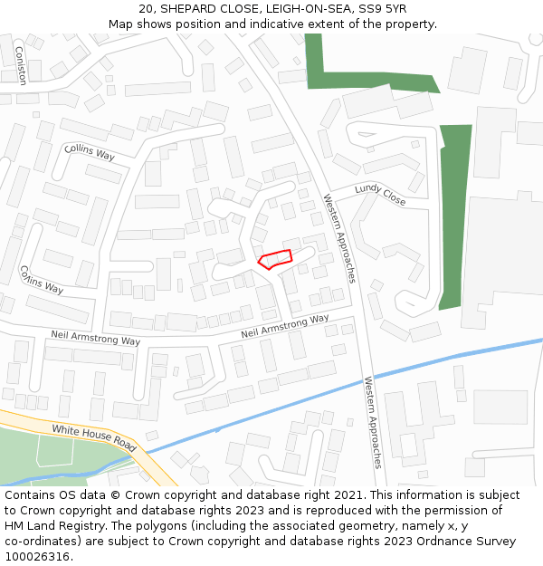 20, SHEPARD CLOSE, LEIGH-ON-SEA, SS9 5YR: Location map and indicative extent of plot