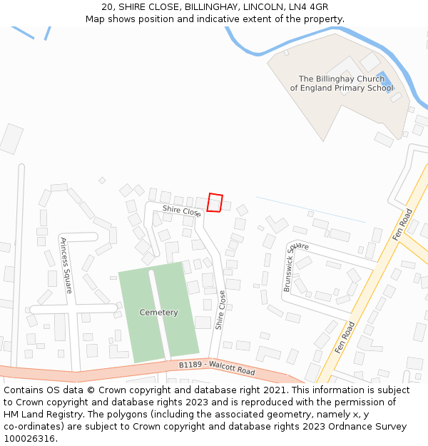 20, SHIRE CLOSE, BILLINGHAY, LINCOLN, LN4 4GR: Location map and indicative extent of plot