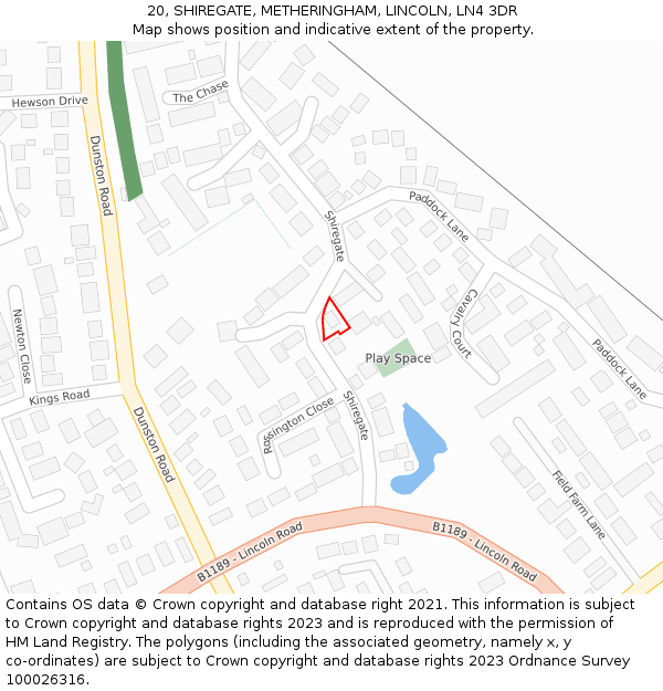 20, SHIREGATE, METHERINGHAM, LINCOLN, LN4 3DR: Location map and indicative extent of plot