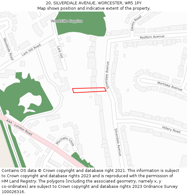 20, SILVERDALE AVENUE, WORCESTER, WR5 1PY: Location map and indicative extent of plot