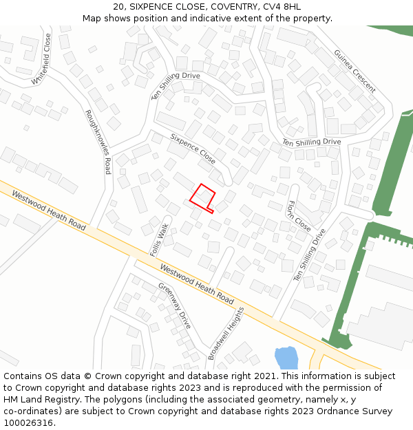 20, SIXPENCE CLOSE, COVENTRY, CV4 8HL: Location map and indicative extent of plot