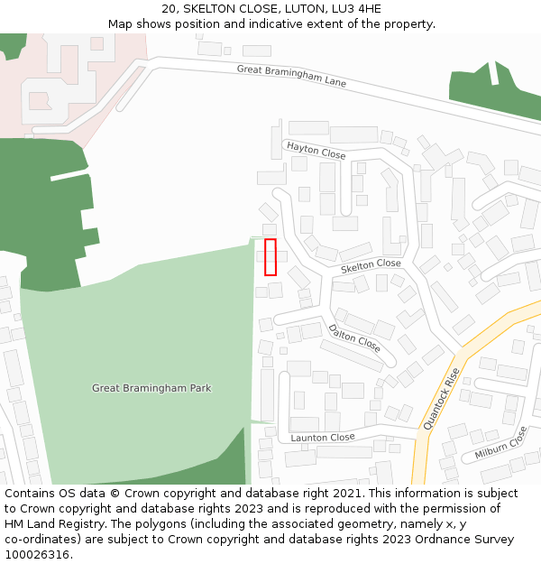 20, SKELTON CLOSE, LUTON, LU3 4HE: Location map and indicative extent of plot